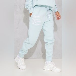 PRETTYLITTLETHING Logo Light Blue Haze Graphic Print Joggers